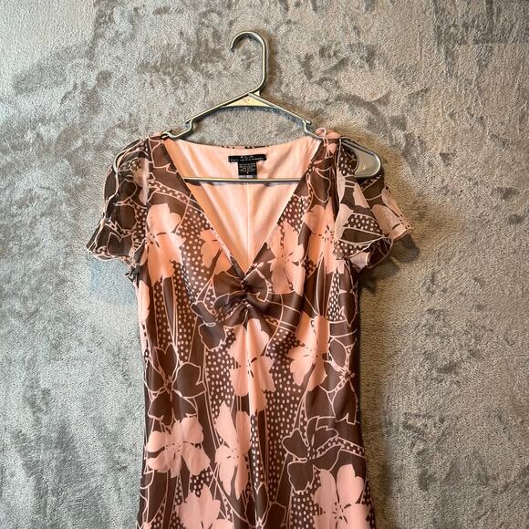 Vintage Pink Brown Floral Pattern Asymmetrical Bottom Dress Y2k Size Small - Picture 2 of 4